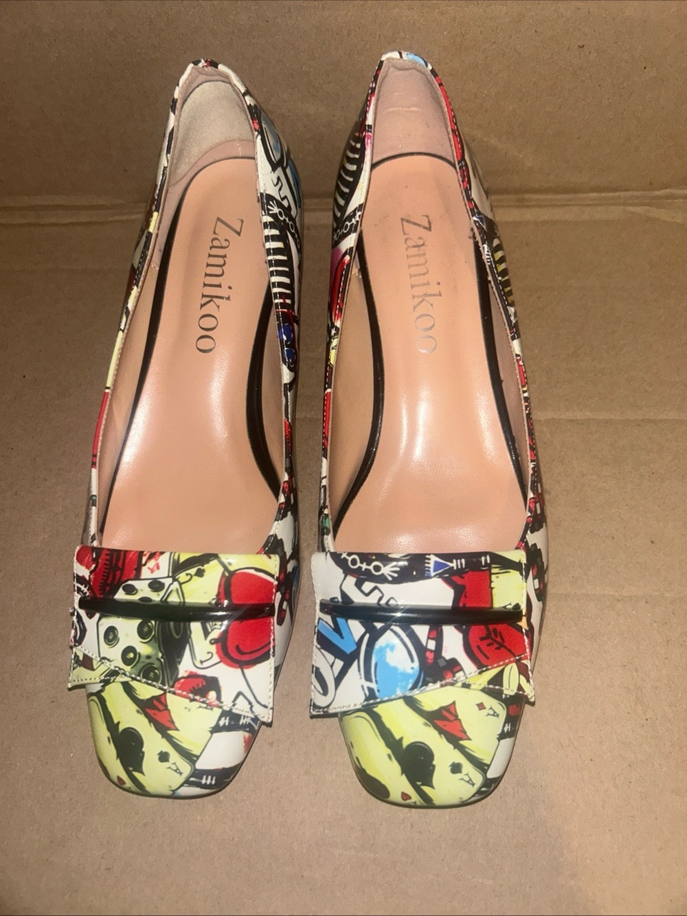Zamikoo Women's Graffiti Block Heel Pumps Size 8.5